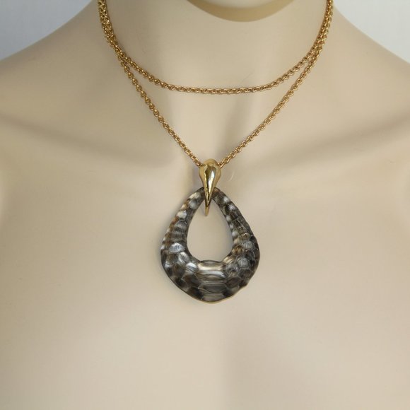 Alexis Bittar Gold Claw Croc-Lucite Drop Necklace - Picture 6 of 13